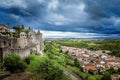 Ancient castle of Carcassonne fortress overlooking the southern France countryside Royalty Free Stock Photo