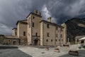 The ancient castle of Issogne, Aosta Valley, Italy, under a dramatic sky Royalty Free Stock Photo