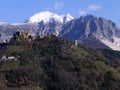 Ancient castle of Moneta located on a hill near the city of Carrara. In the background, Monte Sagro and the Apuane