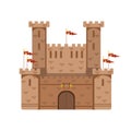 Ancient castle with red flags, medieval architecture building vector Illustration Royalty Free Stock Photo
