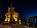 The ancient castle on the sea by night, Rapallo, Genoa Genova, Italy Royalty Free Stock Photo