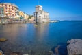 The ancient castle on the sea, Rapallo, Genoa Genova, Italy. Long exposure photo. Royalty Free Stock Photo