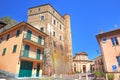 Ancient castle and small plaza in Roddi, Italy. Royalty Free Stock Photo