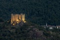 The ancient castle of Ussel, Chatillon, Italy, illuminated by artificial lights in the evening Royalty Free Stock Photo
