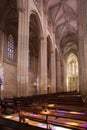 Ancient cathedral with a beautiful interior with columns, glare