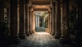 Ancient cathedral corridor leads to vanishing point of spirituality generated by AI