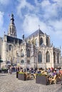 Ancient Cathedral with people on terraces, Breda, Netherlands