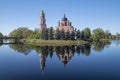 The ancient Cathedral of the Resurrection of Christ with a reflection. Staraya Russa