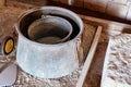 Ancient cauldron or caldron used for olive oil production in Greek Klazomenai city Royalty Free Stock Photo