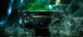 The ancient cauldron emitting a mysterious green potion and swirling smoke. AI generated image Royalty Free Stock Photo