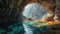 An ancient cave with clear water