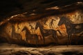 Ancient cave drawings of mythical unicorns in hidd