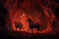 Ancient cave drawings of mythical unicorns in hidd Royalty Free Stock Photo