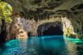 Ancient cave landscape with crystal clear water. Royalty Free Stock Photo