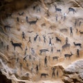 Ancient cave paintings decorate the walls