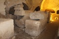 Sarcophagus in an Ancient cave tomb at Beit Shearim, northern Israel Royalty Free Stock Photo