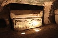 Sarcophagus in an Ancient cave tomb at Beit Shearim, northern Israel Royalty Free Stock Photo