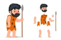 Ancient caveman with stone spear action RPG game character layered animation ready character vector illustration