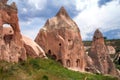 Ancient cavetown near Goreme, Cappadocia, Turkey. View to cliff dwellings