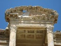 Ancient Celsus Library at Ephesus Ancient city, two columns and portico fragment Royalty Free Stock Photo