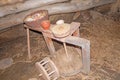 Ancient Celtic potter's wheel inside the house at Celtic open air museum in Nasavrky, Czech republic