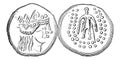 Ancient Celtic Tetradrachma Silver Coin, vintage engraving