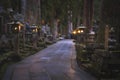 Ancient Cemetery at night inside a forrest, Okunoin Cemetery, Wakayama, Japan