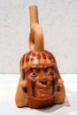Ancient ceramic vessel depicting portrait of a noble man, Moche culture
