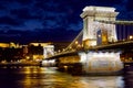 Chain bridge in Budapest nighttime Royalty Free Stock Photo