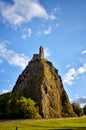 Ancient Chapel Saint Michel de Aiguilhe standing at a very steep volcanic needle Le Puy en Velay, France