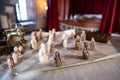 Ancient Chess pieces on a strategic map in the Bridge Tower, London Royalty Free Stock Photo