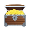 Ancient chest. Wooden box treasures with stack jewelry treasury, cartoon vector Royalty Free Stock Photo