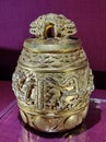 Ancient China Beijing Palace Museum Qing Qianlong Antique Ritual Bell With Gold Double Dragons Taicu 3rd Musical Tone Bells