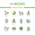Ancient China - modern line design style icons set