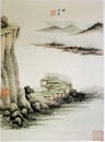 Ancient China Qin Wang Jian Chinese Brush Painting Drawing Antique Landscape Sketch Nature Mountain Watercolor Scenic Art Seal