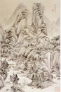 Ancient China Qin Wang Jian Chinese Brush Painting Drawing Antique Landscape Sketch Nature Mountain Watercolor Scenic Art Seal