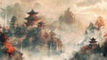 Ancient Chinese Architecture in Confucianism Illustration