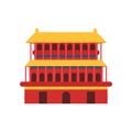 Ancient chinese architecture. Icon of Pagoda temple. Culture symbol of China. Buddhist house in red color with yellow