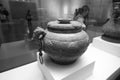 Ancient Chinese big bronze container, black and white image