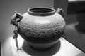 The ancient Chinese big bronze container, black and white image