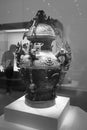 The ancient Chinese big bronze covered container, black and white image