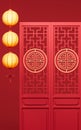 Ancient Chinese door with glow lanterns, 3d rendering Royalty Free Stock Photo