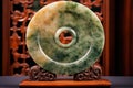 ancient chinese jade bi disc on display stand Royalty Free Stock Photo