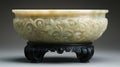 Ancient Chinese Jade Cup On Iron Stand With Pure Gray Background And Soft Side Lighting Royalty Free Stock Photo