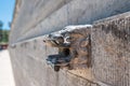 Ancient Chinese lion stone carving in an old temple in Wutai Mountain, Shanxi Province, China