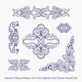 Ancient Chinese Pattern of Curve Spiral Cross Flower Gourd Leaf