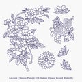 Ancient Chinese Pattern of Nature Flower Gourd Butterfly Royalty Free Stock Photo