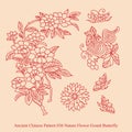 Ancient Chinese Pattern_036 Nature Flower Gourd Butterfly Royalty Free Stock Photo