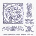 Ancient Chinese Pattern of Spiral Curve Border Garden Leaf