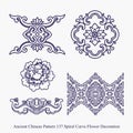 Ancient Chinese Pattern of Spiral Curve Flower Decoration